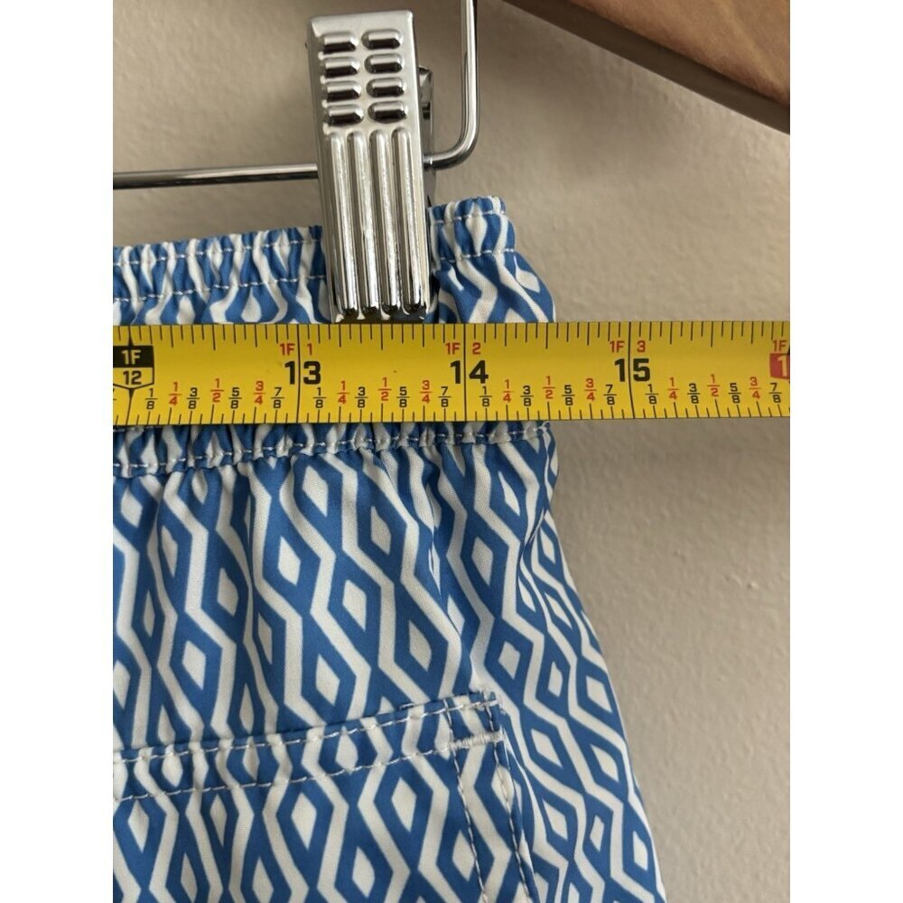 J. Crew 7" Swim Trunks Suit Diamond Print Blue White Mens Small Beach - Picture 4 of 9
